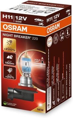 OSRAM NIGHT Breaker 220, H11, + 220% mehr Helligkeit, Halogen-Scheinwerferlampe