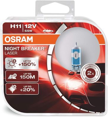 OSRAM NIGHT Breaker LASER H11, + 150% mehr Helligkeit, Halogen-Scheinwerferlampe