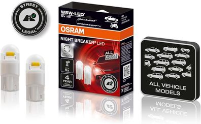 OSRAM NIGHT Breaker LED W5W, bis 5.700 Kelvin und 70 Lumen, 12V-Fahrzeugmodellen