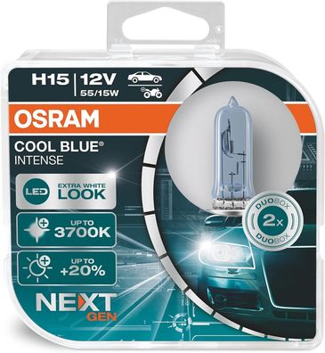 Osram COOL BLUE® Intense H15 bis zu 3700K Halogen-Scheinwerferlampe 64176CBN-HCB