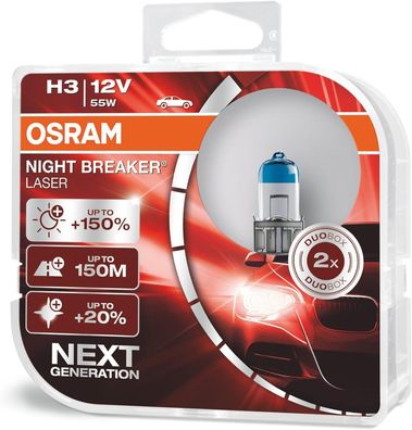 OSRAM NIGHT Breaker LASER H3, + 150% mehr Helligkeit, Halogen-Scheinwerferlampe