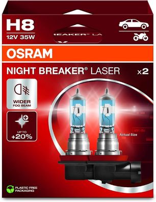 Osram 2x NIGHT Breaker LASER H8, + 150% mehr Helligkeit Halogen-Scheinwerferlampe