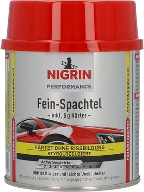 NIGRIN Performance Fein-Spachtel härtet ohne Rissbildung, 245 g inkl. 5 g Härter