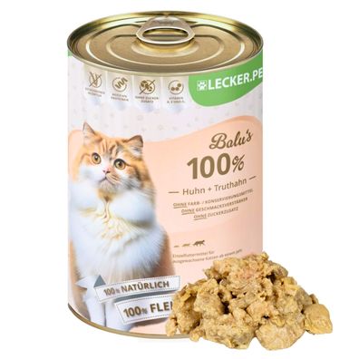 6 - 24 Stk. Lecker. Pet® Balu's 100 % Huhn und Truthahn Katzenfutter Nassfutter