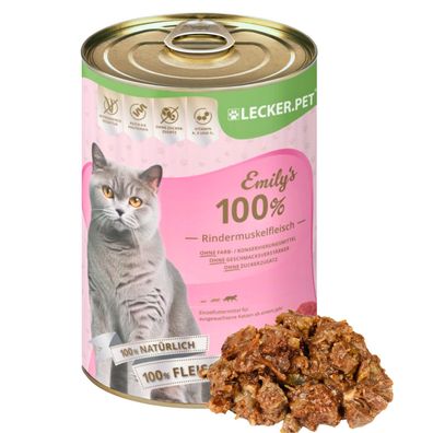 6 - 24 Stk. Lecker. Pet® Emily's 100 % Rindermuskelfleisch Katzenfutter Nassfutter