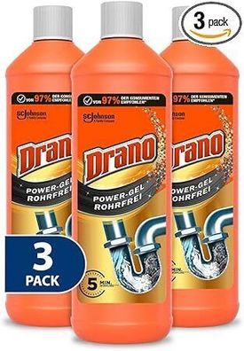 Drano Power Gel Rohrfrei Abflussreiniger, Rohrreiniger, 1 Liter (3er Pack)