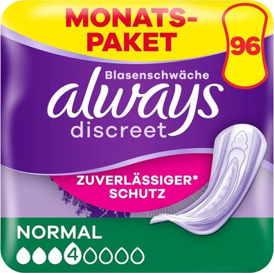 Always Discreet Inkontinenzeinlagen Normal, 96 Binden (4 x 24 Stück) Schutz