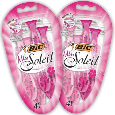 BIC Miss Soleil Einwegrasierer Damen, 2 x 4er Pack Einwegrasierer mit Vitamin E