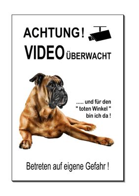 Boxer-Videoüberwacht-Hund-Aluminium-Schild-3 Größen-Warnschild-Hundeschild