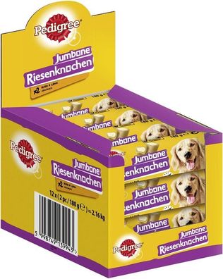 Pedigree Hundesnacks Riesenknochen für mittelgroße Hunde, Huhn & Lamm, 12x 180g