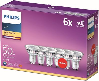 Philips LED Classic GU10 Lampen 6-er Pack (50 W), Reflektor LED Spots, Lampe