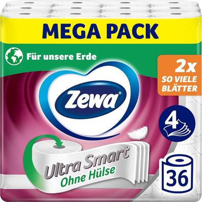 Zewa Ultra Smart Toilettenpapier Großpackung, 36 Rollen á 280 Blatt, 4-lagig