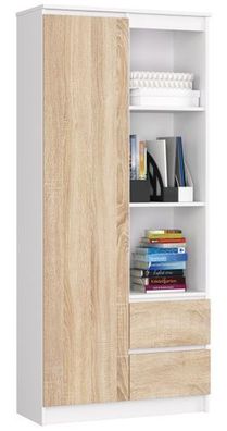 Büroregal AKORD R11Weiß 80 cm Front Sonoma-Eiche B80 x H180 x T35 cm