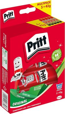 Pritt Klebestift, sicherer Kleber für Kunst & Bastelarbeiten, (5 x 43 g) Schule