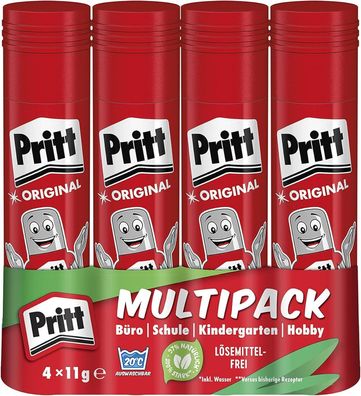 Pritt Klebestift, sicherer Kleber für Kunst & Kinder (4x 11g Pritt Stift) Kleber