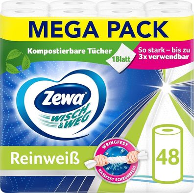 Zewa WischundWeg Reinweiss Küchenrolle, Power-X-Struktur, 48 Stück, Küchenpapier