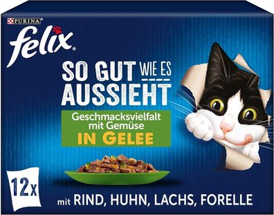 FELIX Katzenfutter Nassfutter in Gelee, Sorten-Mix 6er Set (6 x 12 Beutel à 85g)