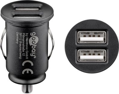 goobay Dual USB Auto Ladegerät 12 W schwarz (1er Softpack)