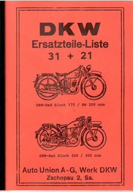 DKW Ersatzteilliste 31 und 21, Rad Block 175 / BM 200 ccm, Rad Block 200 / 300 ccm