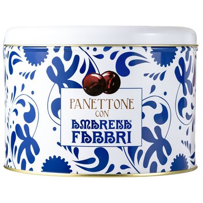 Food-United FABBRI Panettone 2x500g Geschenk-Dose mit Amarena Hefekuchen Christkuchen