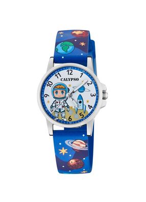 Calypso Kinderuhr Edelstahl analog Quarz blaues Kunststoffband K5790/3