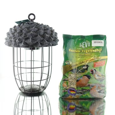 Flora PLUS Paket Futtersilo Eichel & 1 kg Gartenvogel Futter schalenlos