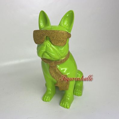 Französische Bulldogge Sonnenbrille Krawatte Figur Statue Pop Art grün Glitter Deko