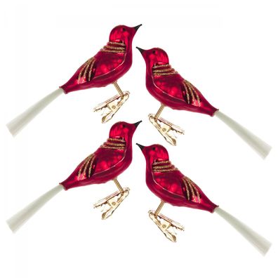 Thüringer Christbaumschmuck Vogel rot-matt mit Glimmer (4) BxHxT 14x4x4cm NEU Bau