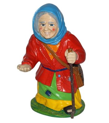 Deko Figur Bettlerin mit Stock klein H 40 cm Dekofigur und Gartenfigur Kunstharz