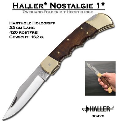 Haller® 80428| Nostalgie Taschen Messer Zweihand Folder 22cm Hartholz Griff