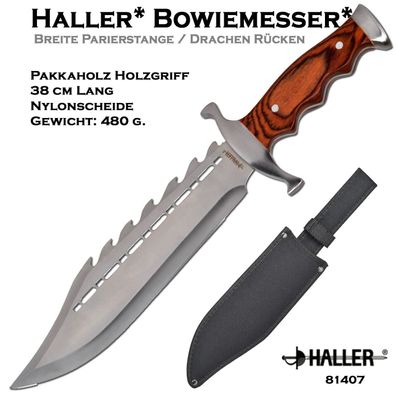 Haller® 81407 | Bowie Messer 38CM XL Parierstange Pakkaholzgriff Nylonscheide