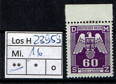 Los H23959: Böhmen & Mähren Dienst Mi.16 * * OR