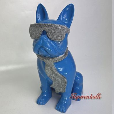 Französische Bulldogge Sonnenbrille Krawatte Figur Statue Pop Art silber Glitter Deko