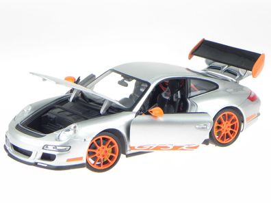 Porsche 911 997 GT3 RS silbergrau Dekor orange Modellauto 18015 Welly 1:18