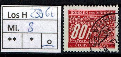 Los H23966: Böhmen & Mähren Porto Mi. 8, gest