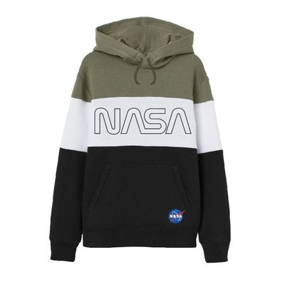 NASA-Sweatshirt für Jugendliche | Schwarz/Weiß/Khaki Gestreift | 100% Baumwolle