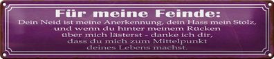 Blechschild Spruch 46x10cm für meine Feinde dein Neid ist Dekoration