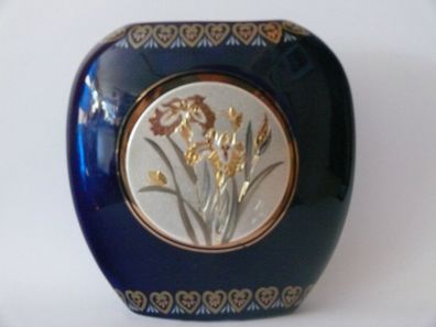 Japanische Porzellan Vase mit 24 Carat Gold und Silber Plattet Handarbeit Graviert