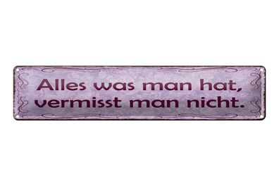 Blechschild Spruch 46x10cm Alles was man hat vermisst nicht Dekoration