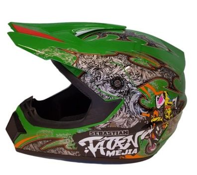 Crosshelm Helm Kinderhelm Motorradhelm Motocross Mejia Motorrad Quad grün