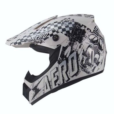 Crosshelm Helm Kinderhelm Motorradhelm Motocross Skeleton weiß schwarz Motorrad