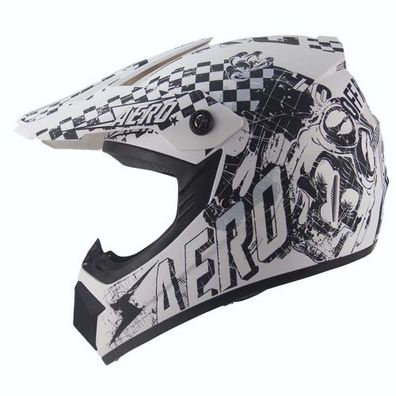 Crosshelm Helm Kinderhelm Motorradhelm Motocross Skeleton weiß matt schwarz Motorrad