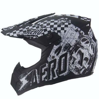 Crosshelm Helm Kinderhelm Motorradhelm Motocross Skeleton schwarz matt weiß Motorrad