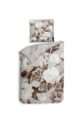 Heckett & Lane Satin Bettwäsche 135x200 Danna beige braun Blüten Rosen Lilien