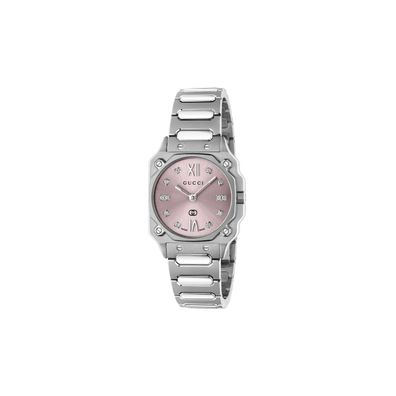 Gucci – YA166501 – G-Flat 24 mm Edelstahlgehäuse; Rosa galvanisiertes Zifferblatt mit