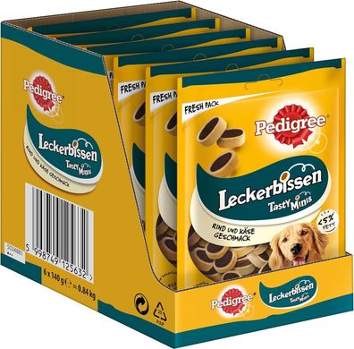 Pedigree Hundesnacks Leckerbissen Mini–Happen (6 x 140g) Hundekekse Rind– & Käse