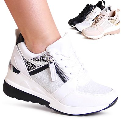 topschuhe24 2507 Damen Keilabsatz Sneaker Plateau Halbschuhe