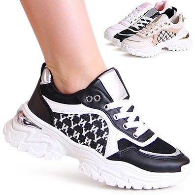 topschuhe24 2364 Damen Plateau Sneaker Print Turnschuhe
