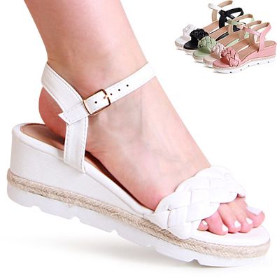 topschuhe24 2431 Damen Keilabsatz Sandalen Riemchen Sandaletten