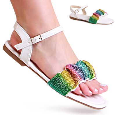 topschuhe24 2398 Damen Glitzer Sandalen Riemchen Sandaletten